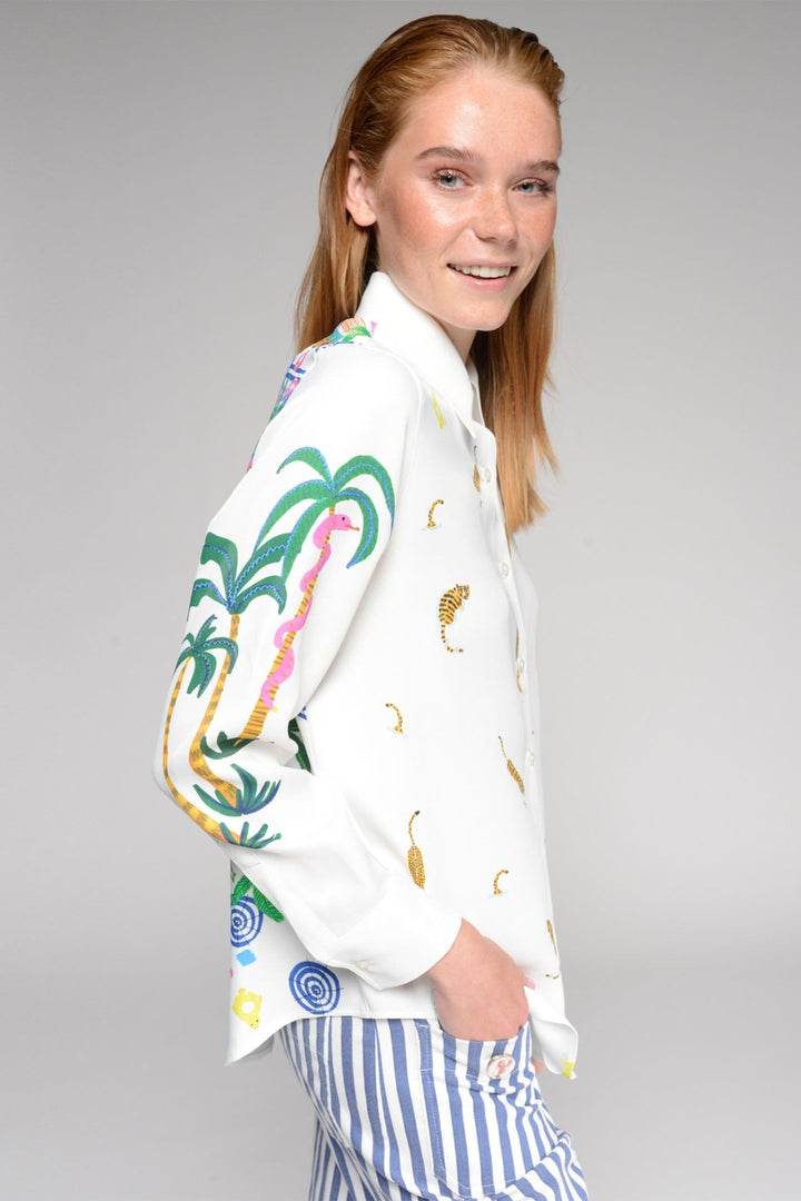 Vilagallo 32569 White Tropical Tiger Print Shirt - Dotique - Vilagallo