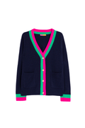 Vilagallo 32732 Navy Wool Cardigan with Pink & Green Trim by Vilagallo available to shop at Dotique.