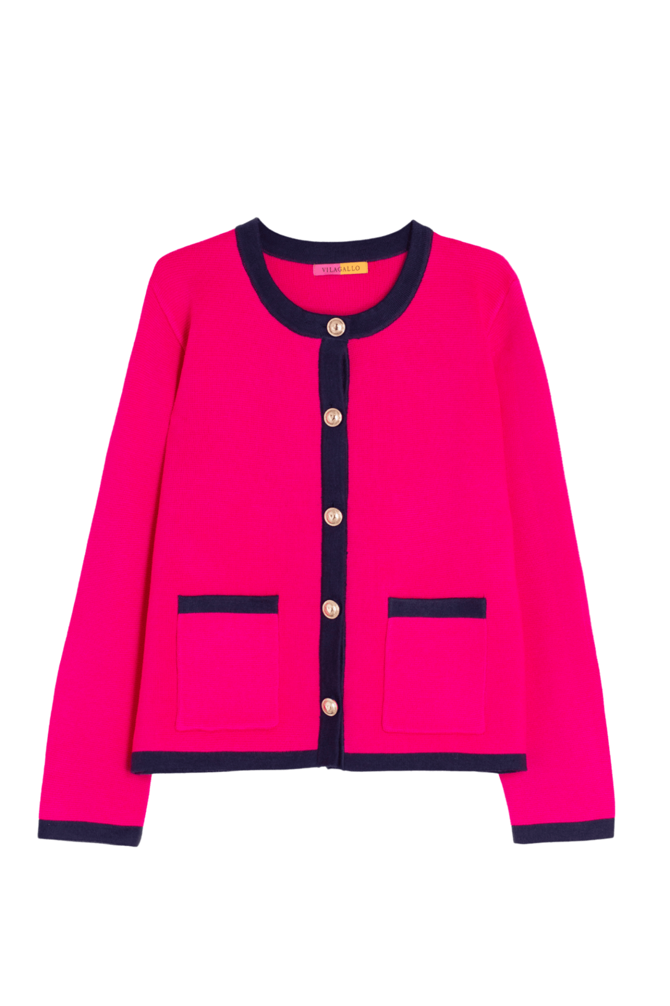 Vilagallo 32765 Hot Pink & Navy Contrast Trim Cardigan by Vilagallo, shop Vilagallo at Dotique for stylish knitwear.