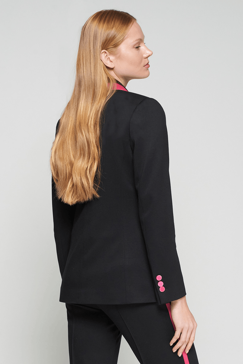 Vilagallo 32826 Black & Fuchsia Velvet Trim Double - Breasted Blazer - Dotique - Vilagallo
