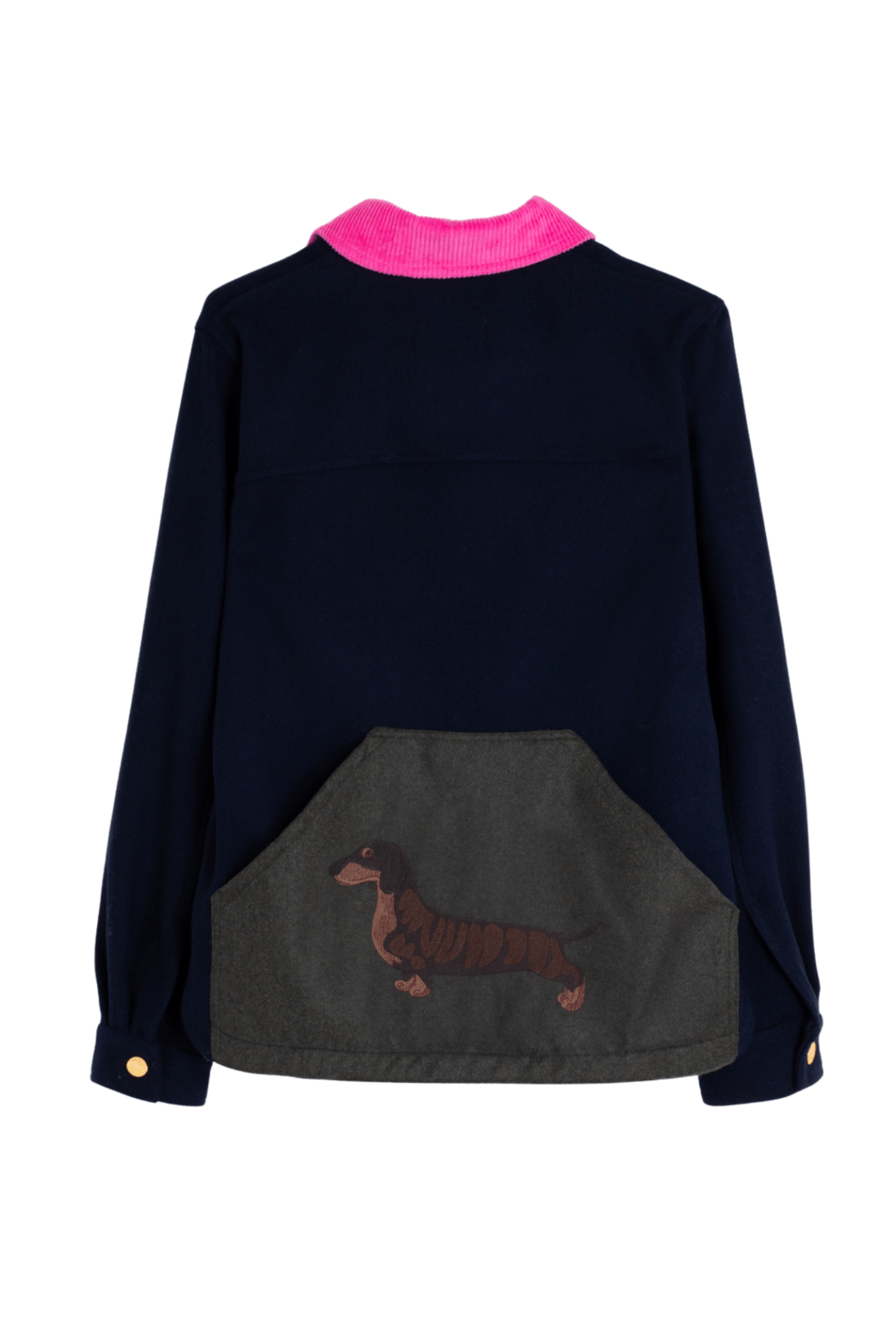 Vilagallo 32828 Navy Jacket with Pink Cord Collar and Dachshund Detail by Vilagallo, shop Vilagallo at Dotique.