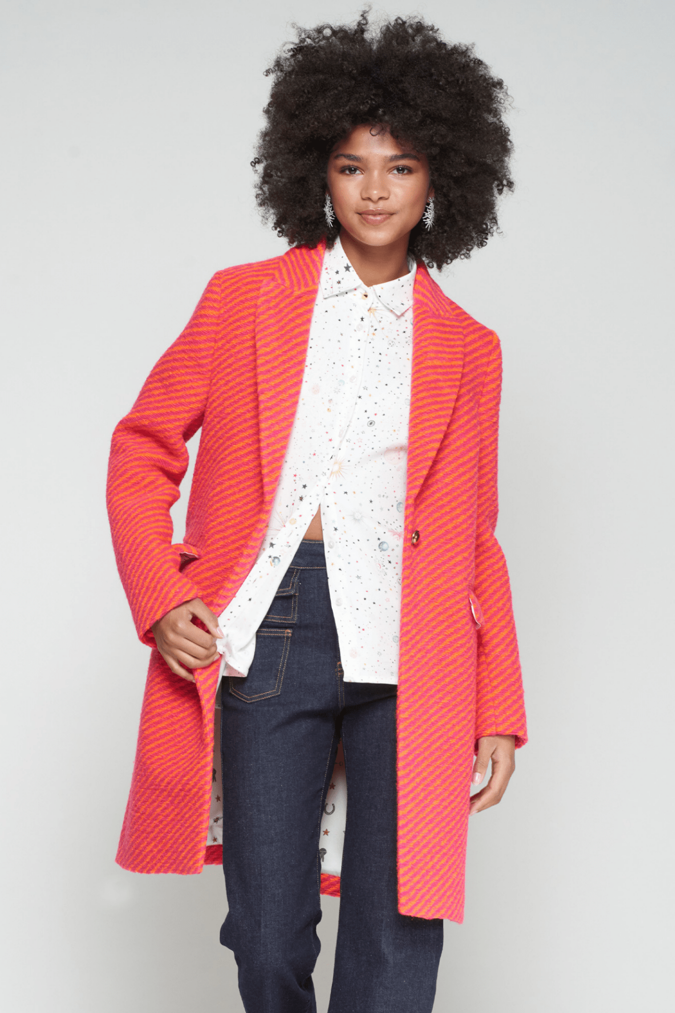 Vilagallo 32833 Orange & Pink Stripe Coat with Printed Lining by Vilagallo, shop Vilagallo at Dotique.