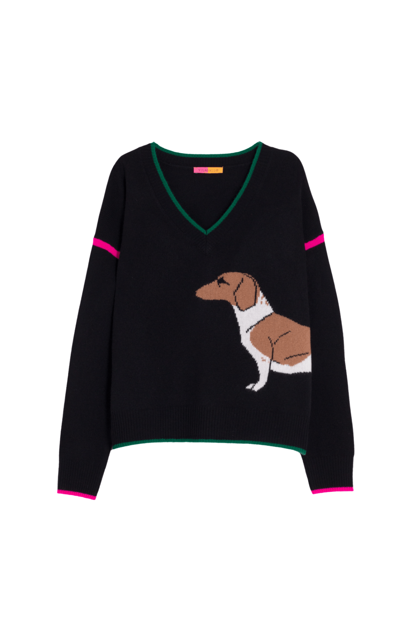 Vilagallo 32894 Black Dachshund Intarsia Wool Jumper by Vilagallo, shop Vilagallo at Dotique for stylish wool jumpers.