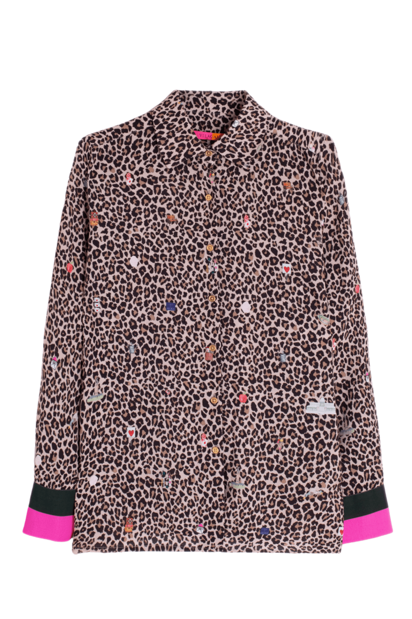 Vilagallo 32932 Leopard Print Shirt with Contrast Cuffs - Dotique - Vilagallo