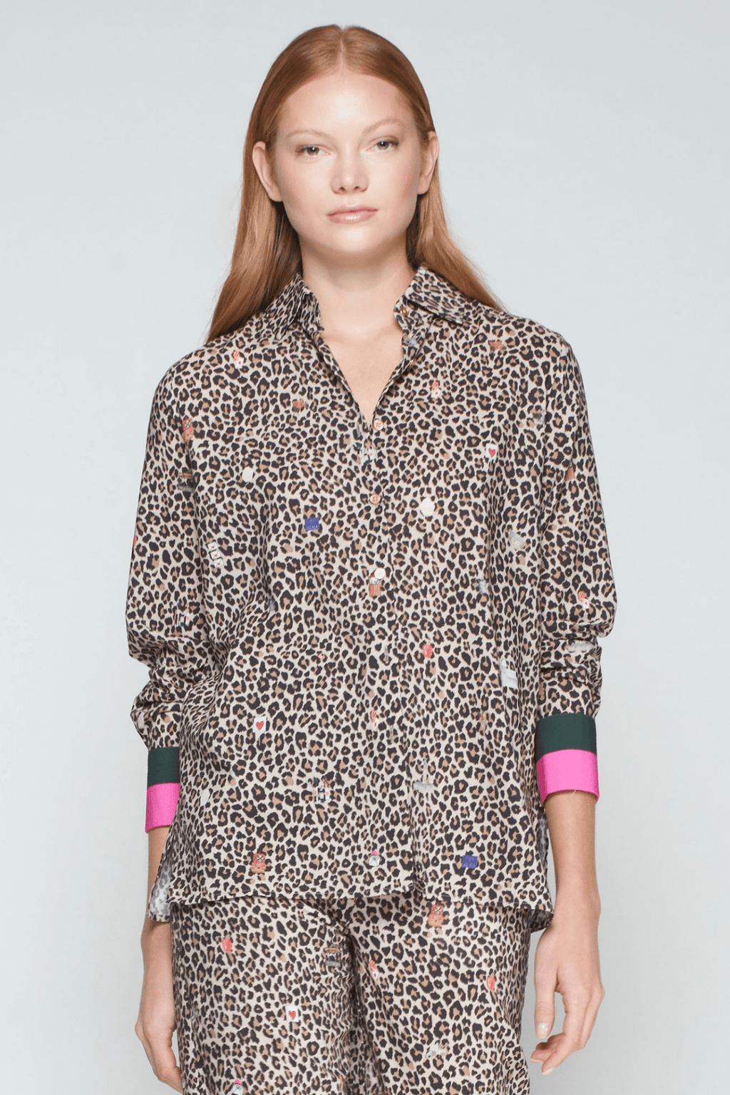 Vilagallo 32932 Leopard Print Shirt with Contrast Cuffs - Dotique - Vilagallo