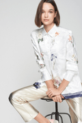 Vilagallo 32984 White Floral & Map Print Satin Shirt - Dotique - Vilagallo