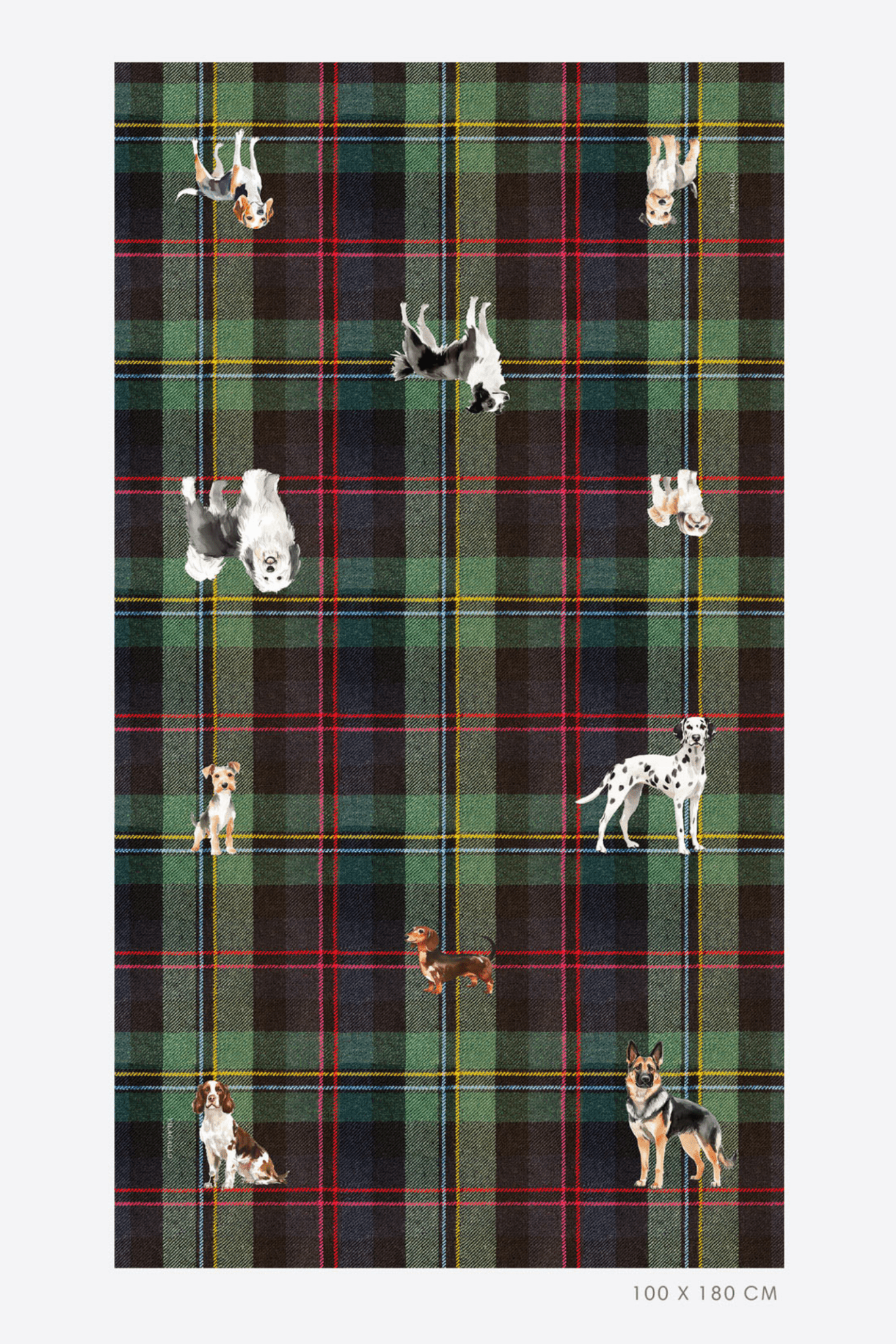 Vilagallo 33041 Dog Motif Check Scarf by Vilagallo featuring dog patterns on green check, shop Vilagallo at Dotique