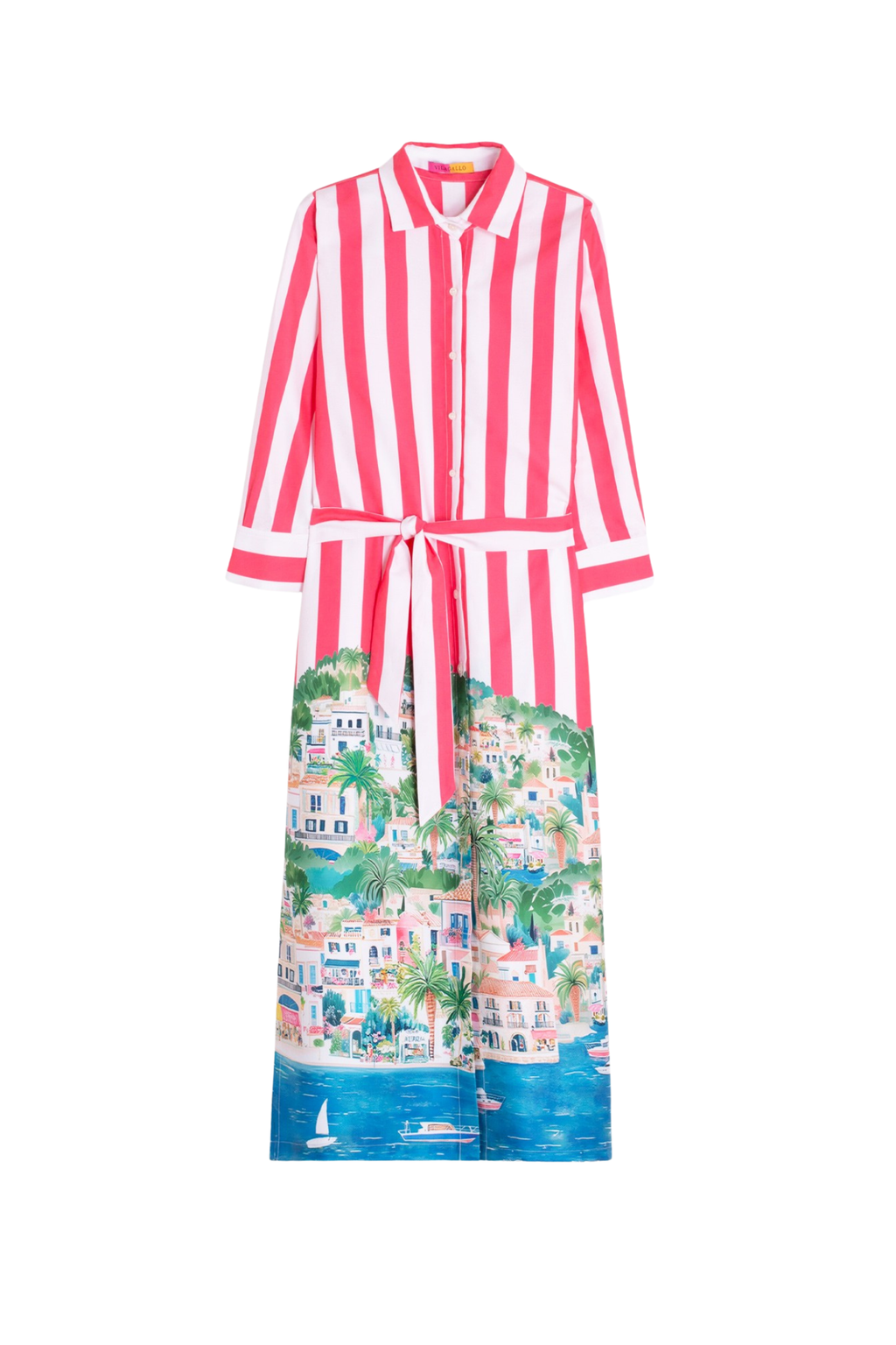 Vilagallo 33554 Striped Shirt Dress with Coastal Scenery Print