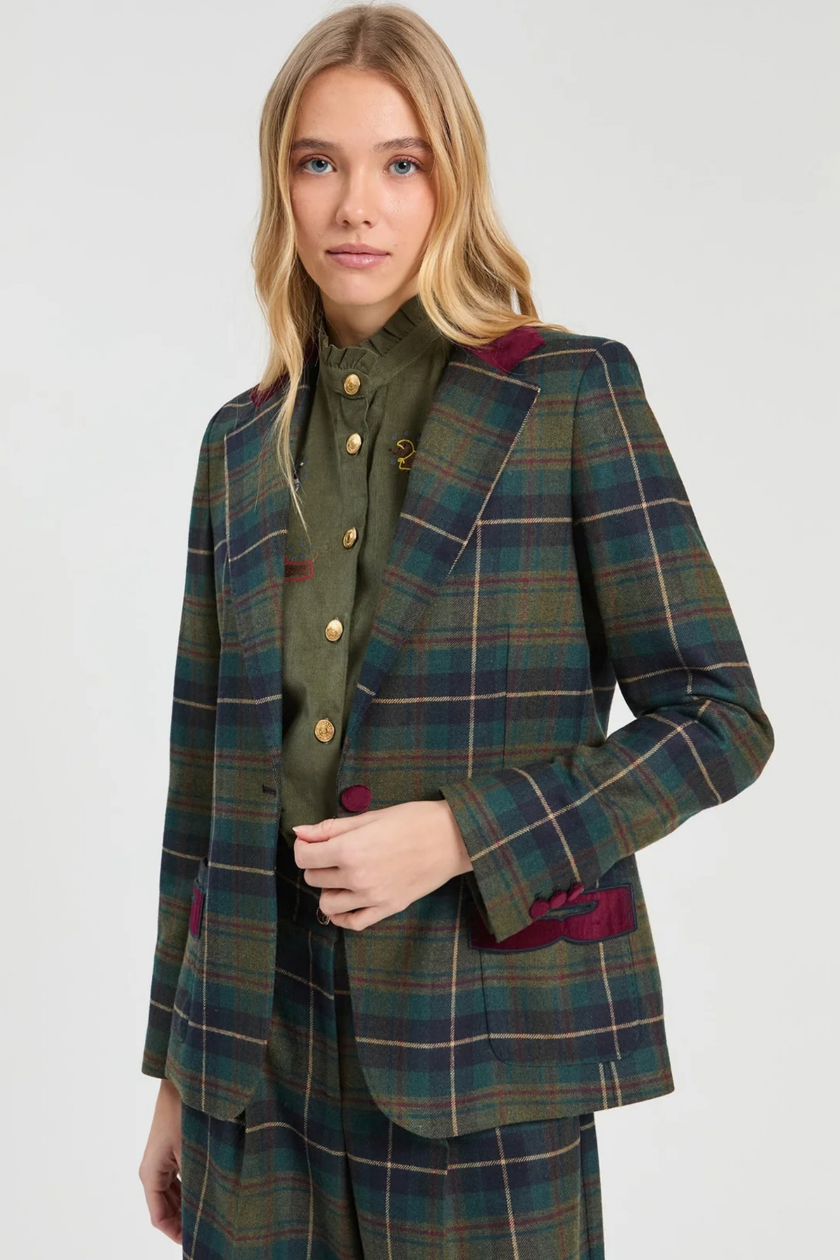 Vilagallo 33749 Green & Burgundy Checked Jacket. Shop Vilagallo at Dotique.