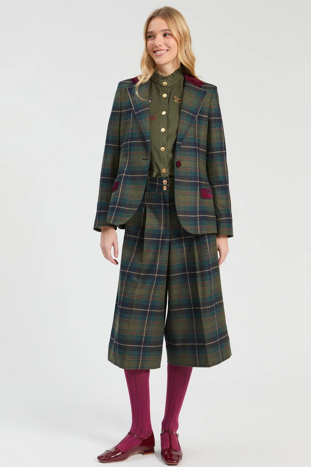 Vilagallo 33749 Green & Burgundy Checked Jacket Shop Vilagallo at Dotique