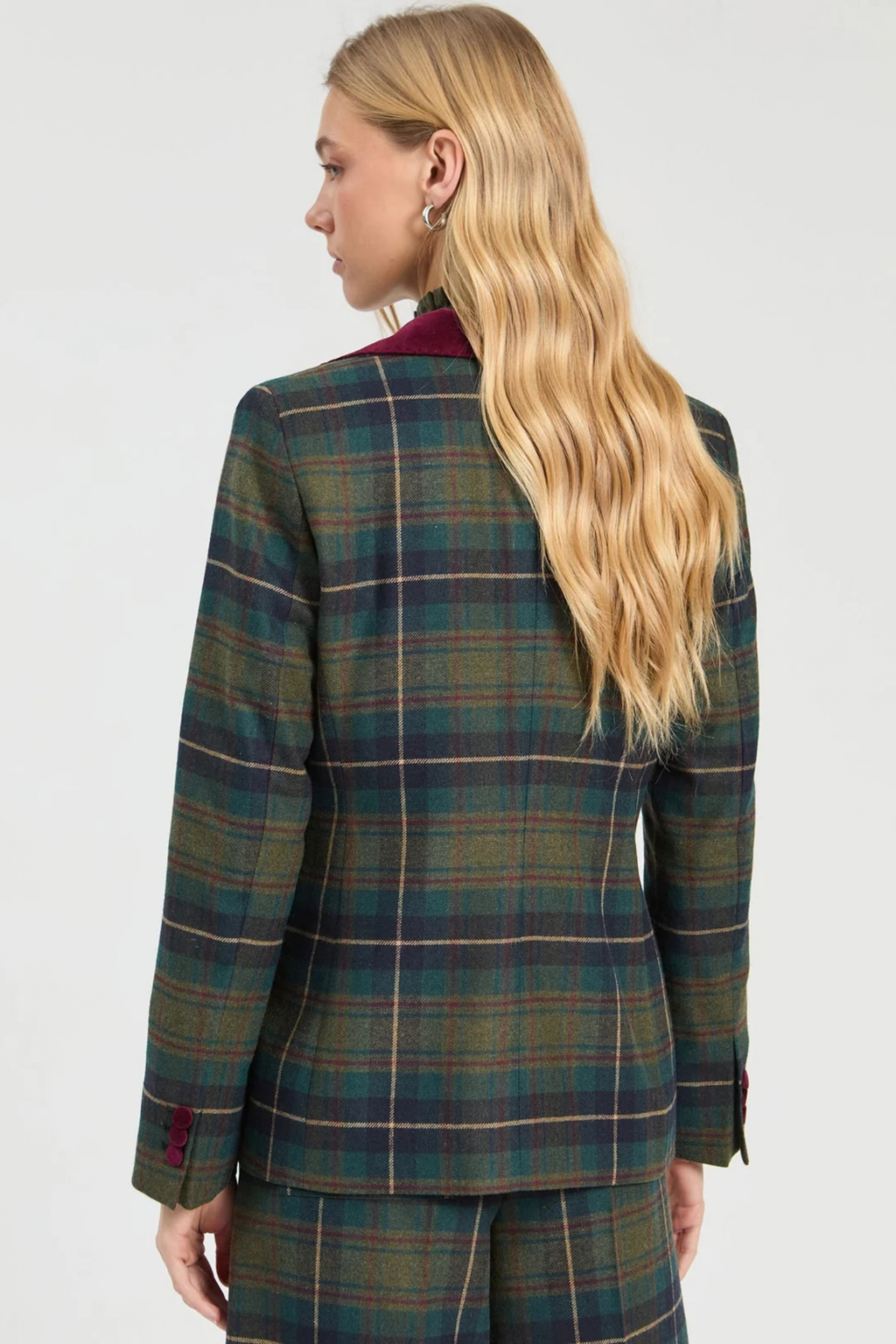 Back view of Vilagallo 33749 Green & Burgundy Checked Jacket by Vilagallo. Shop Vilagallo at Dotique.
