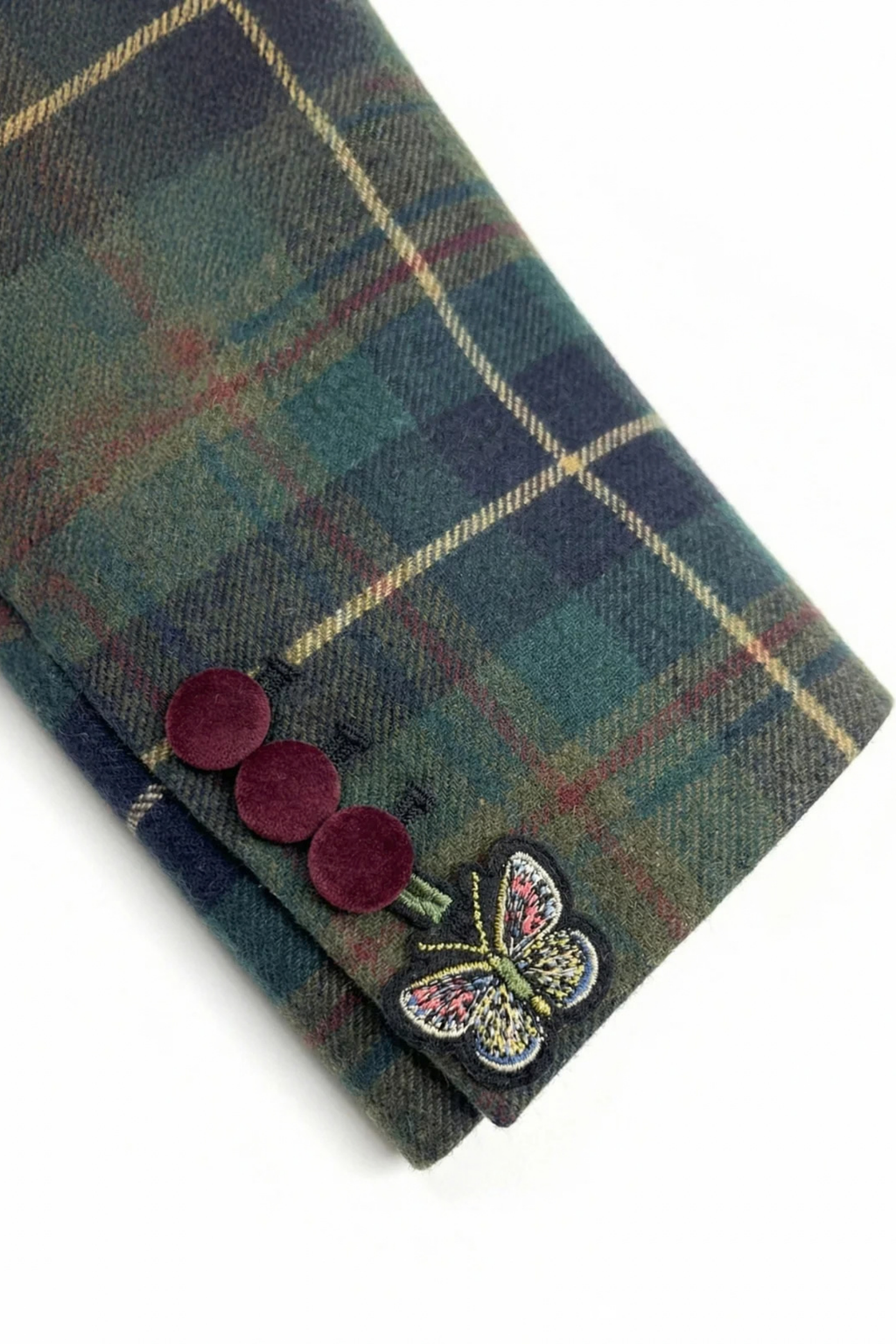 Vilagallo 33749 Green & Burgundy Checked Jacket sleeve with butterfly embroidery and buttons Shop Vilagallo at Dotique