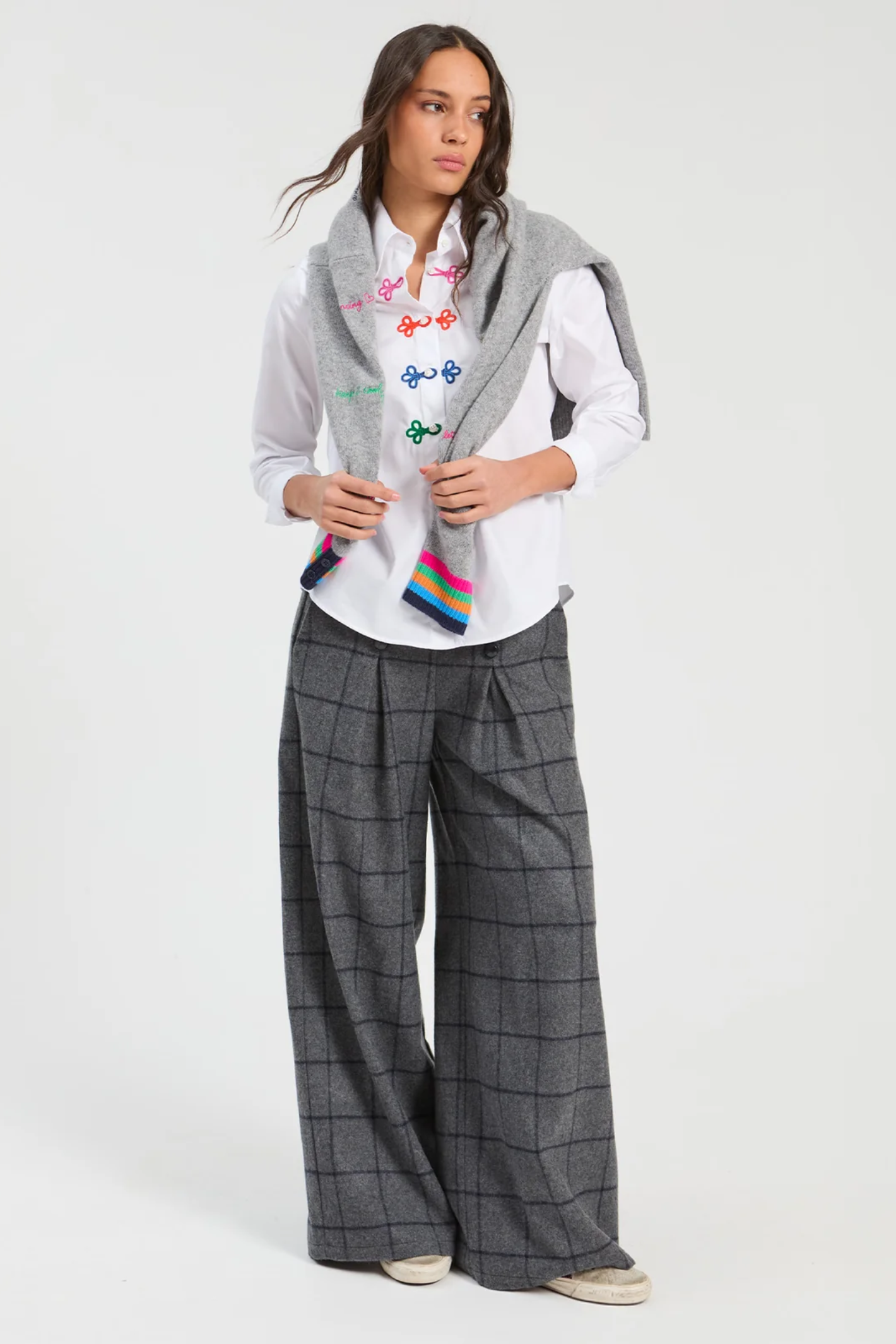 Shop the Vilagallo White Shirt with Multicolour Braid Trim at Dotique. Crafted from 100% cotton with colourful braid detailing for a timeless shirt with a playful twist.