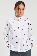 Shop the Vilagallo White Flocked Motif Shirt at Dotique. Crafted from 100% cotton with elegant textured flocked detailing and a timeless tailored silhouette.