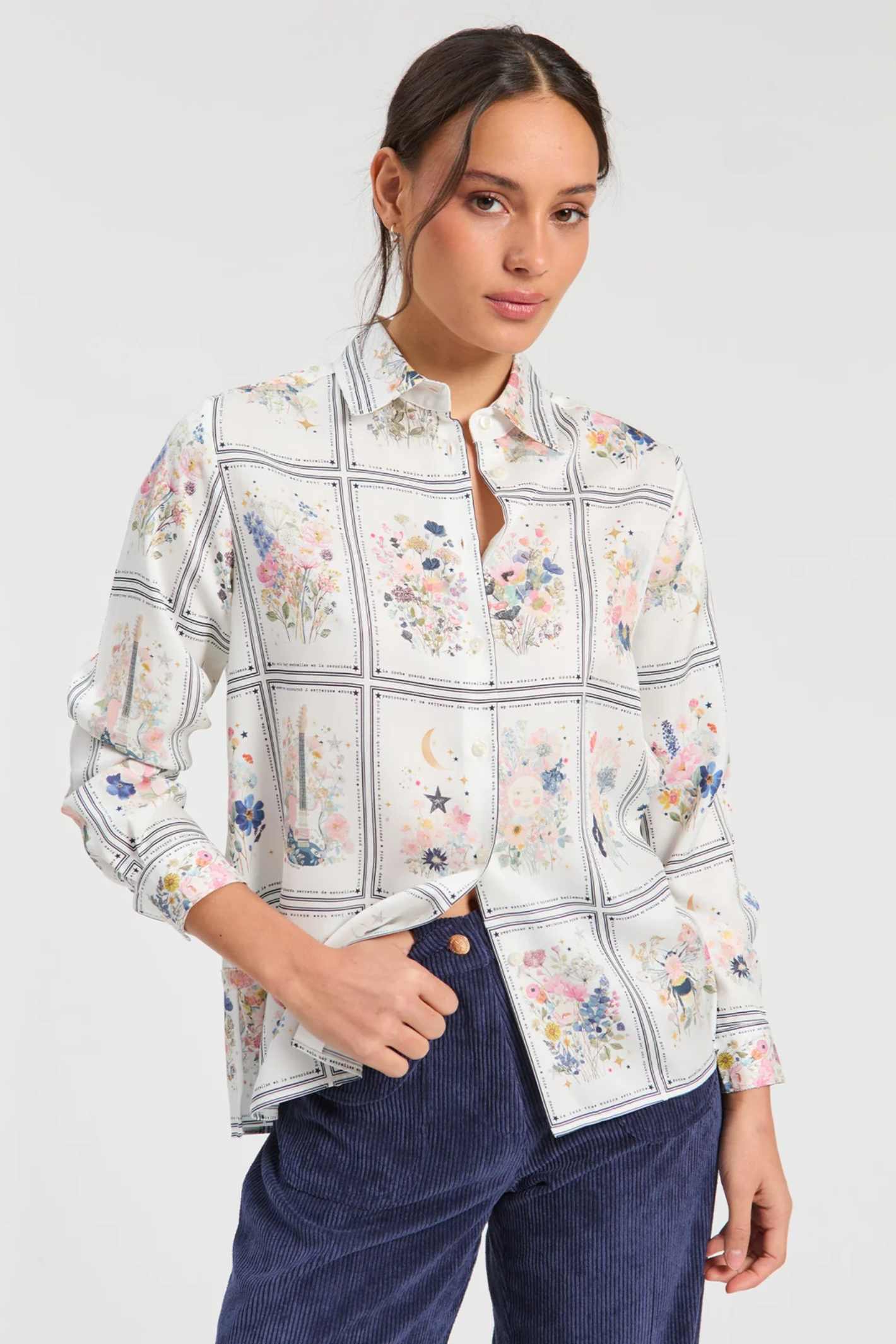 Shop the Vilagallo Stars & Guitars Print Shirt at Dotique. Crafted from 100% viscose with a colourful exclusive print, soft drape and timeless tailored silhouette.