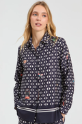Shop the Vilagallo Navy Geometric Hotel Print Shirt at Dotique. A statement shirt with an exclusive travel-inspired geometric print, classic tailoring and effortless everyday style.