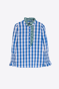 Shop the Vilagallo Blue Gingham Tie Neck Shirt at Dotique. Designed in a bold blue check with a statement tie neckline and a comfortable cotton-blend fabric.