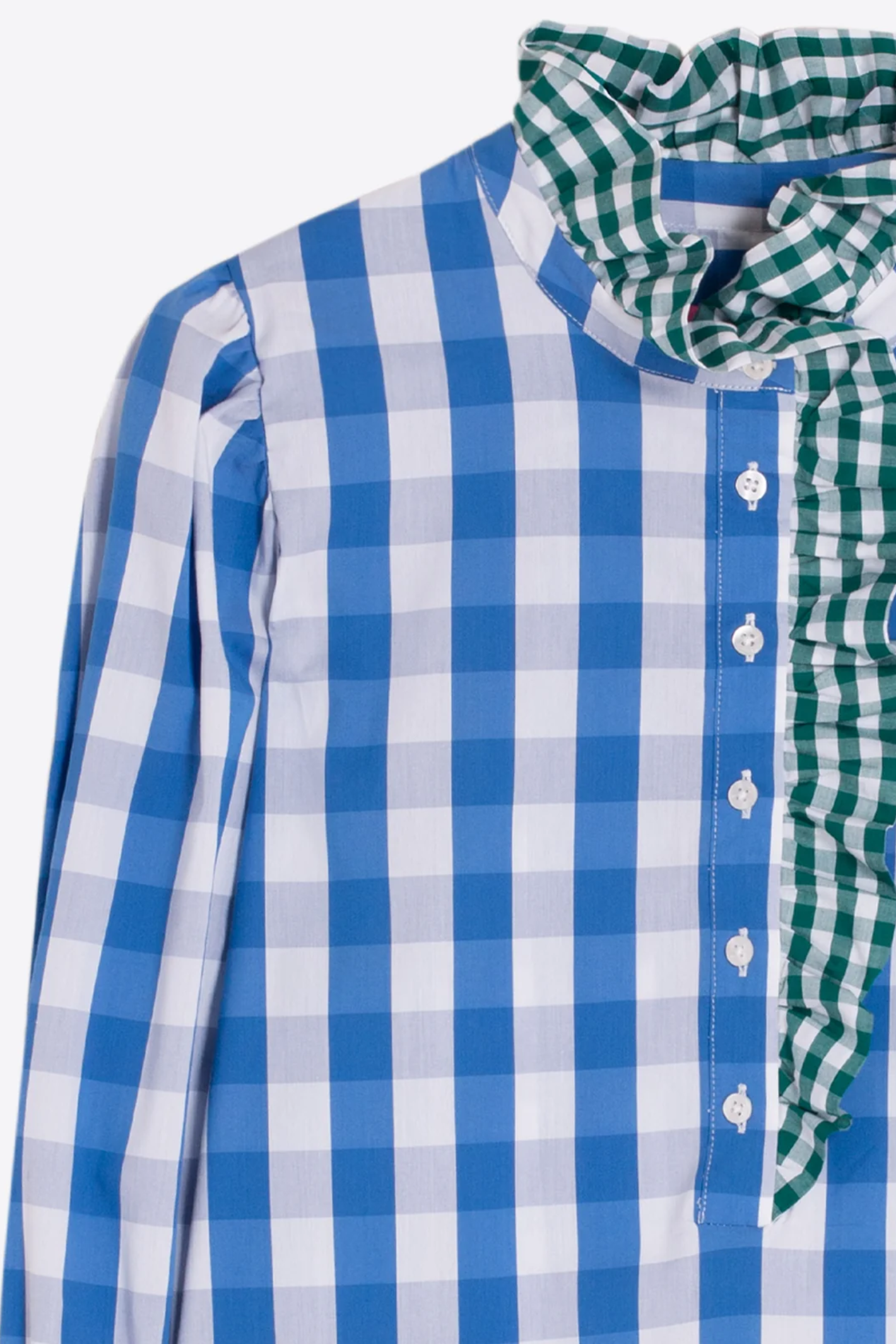 Shop the Vilagallo Blue Gingham Tie Neck Shirt at Dotique. Designed in a bold blue check with a statement tie neckline and a comfortable cotton-blend fabric.