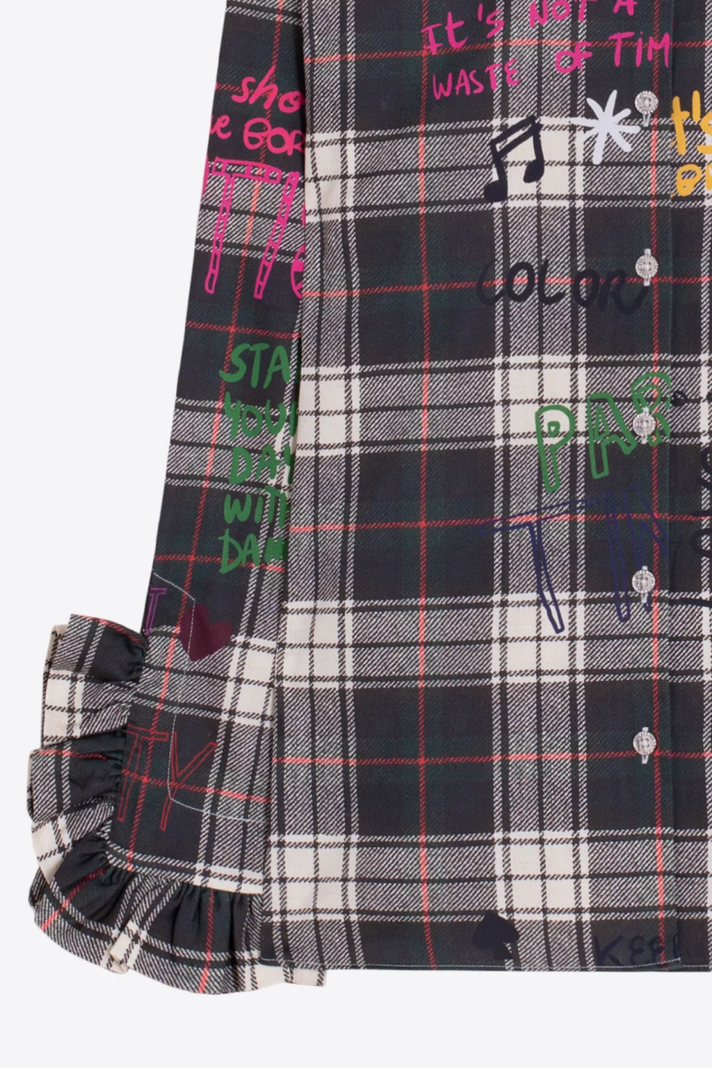 Shop the Vilagallo Graffiti Check Cotton Shirt at Dotique. Crafted from 100% cotton with a classic tartan check and exclusive graffiti-inspired print for a playful twist on everyday style.