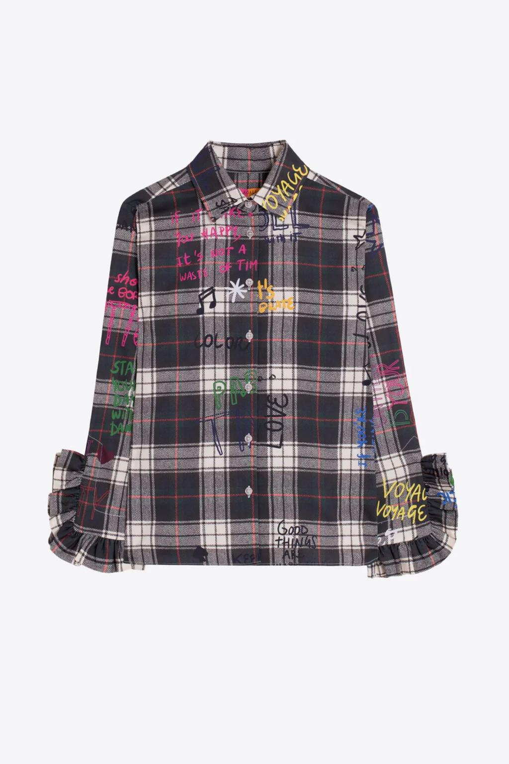 Shop the Vilagallo Graffiti Check Cotton Shirt at Dotique. Crafted from 100% cotton with a classic tartan check and exclusive graffiti-inspired print for a playful twist on everyday style.