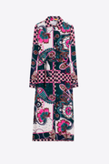 Shop the Vilagallo Pink & Green Paisley Midi Dress at Dotique. A beautifully flattering midi dress with an exclusive paisley print, perfect for weddings, holidays and special occasions.