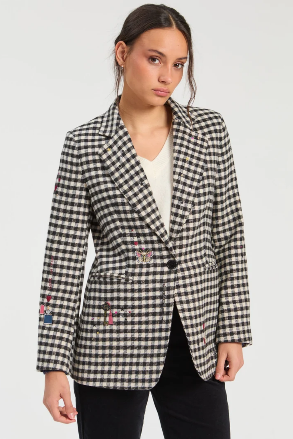 Vilagallo 33743 Black & White Houndstooth Wool Jacket Shop Vilagallo at Dotique