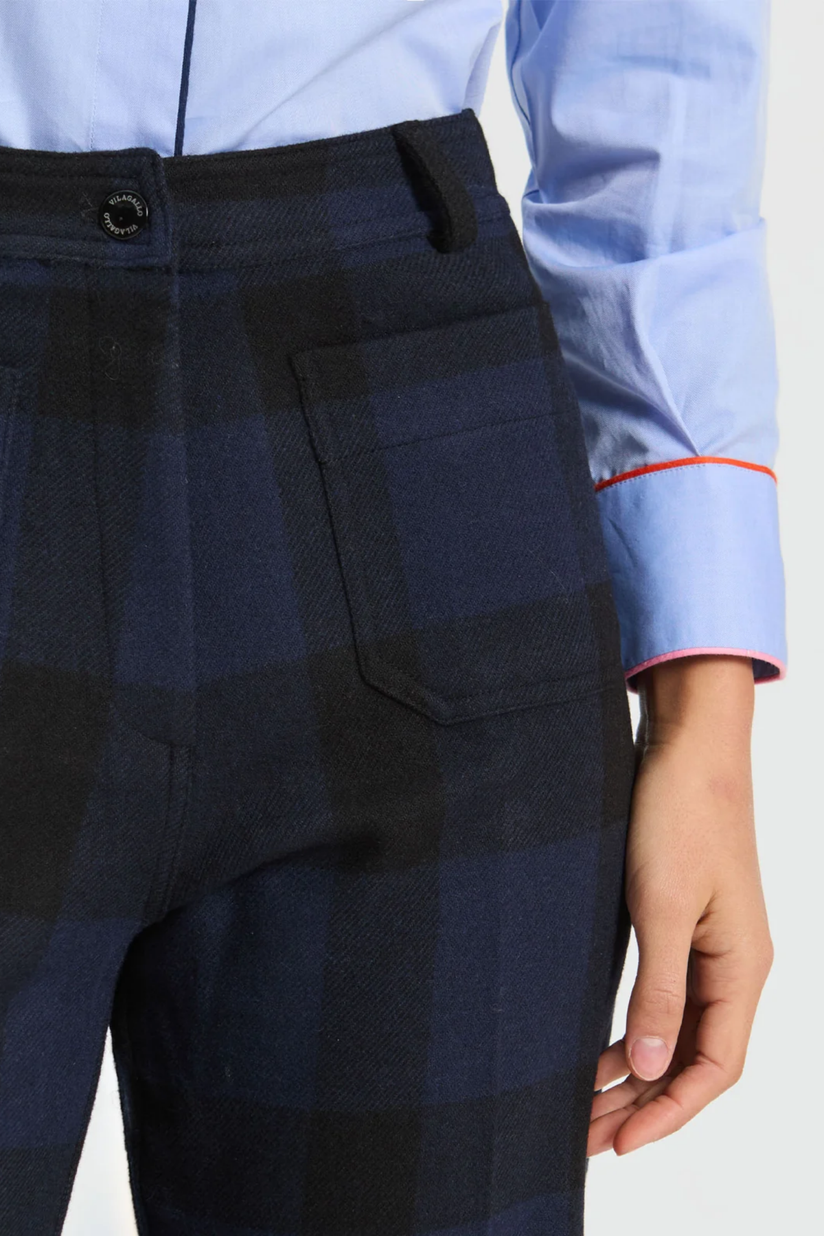 Vilagallo 33849 Navy & Black Check Wool-Blend Trousers. Shop Vilagallo at Dotique.