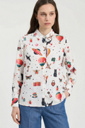 Vilagallo 33900 White Silk Cupid Print Shirt Shop Vilagallo at Dotique