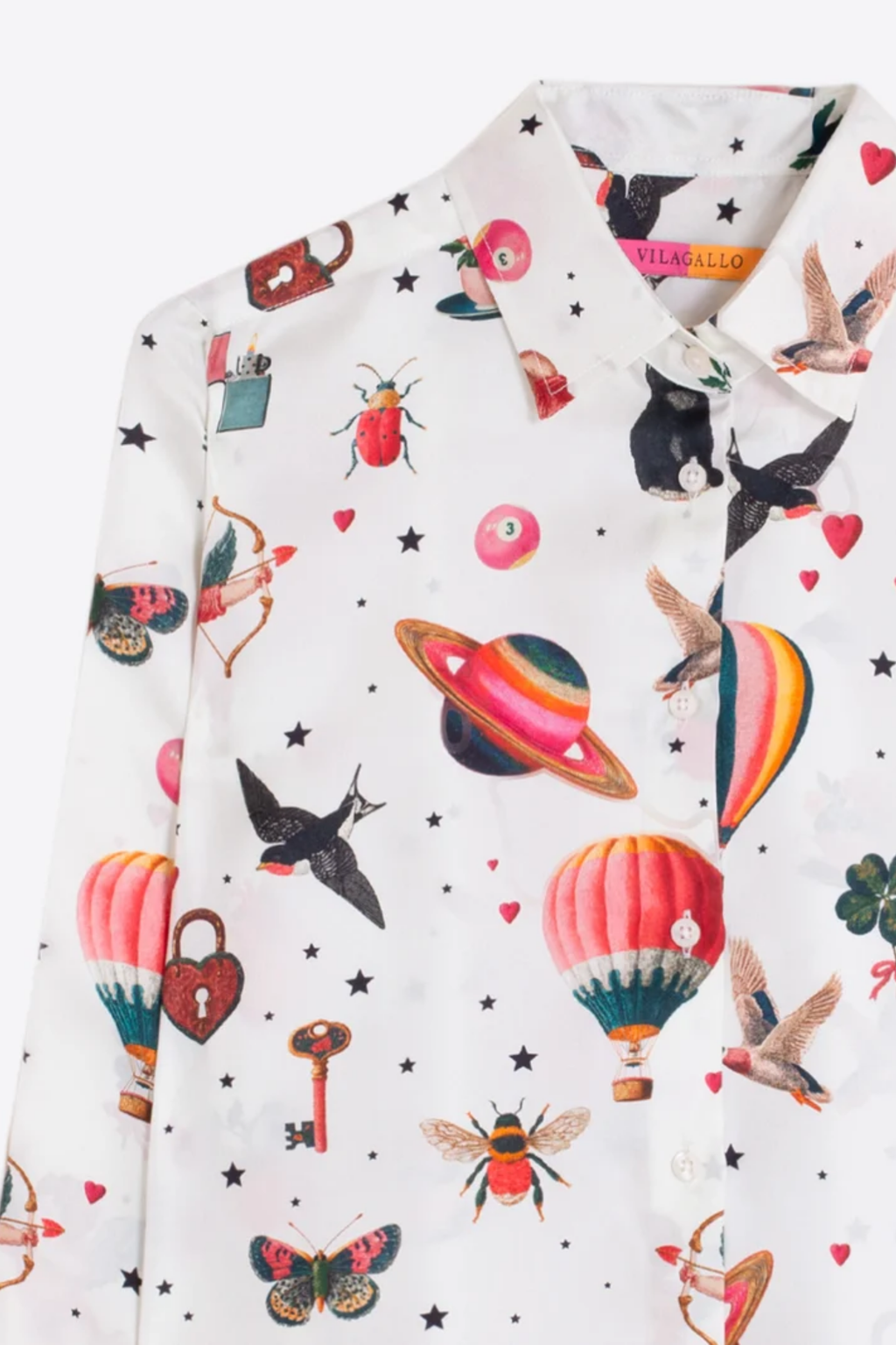 Vilagallo 33900 White Silk Cupid Print Shirt by Vilagallo. You can shop Vilagallo at Dotique.