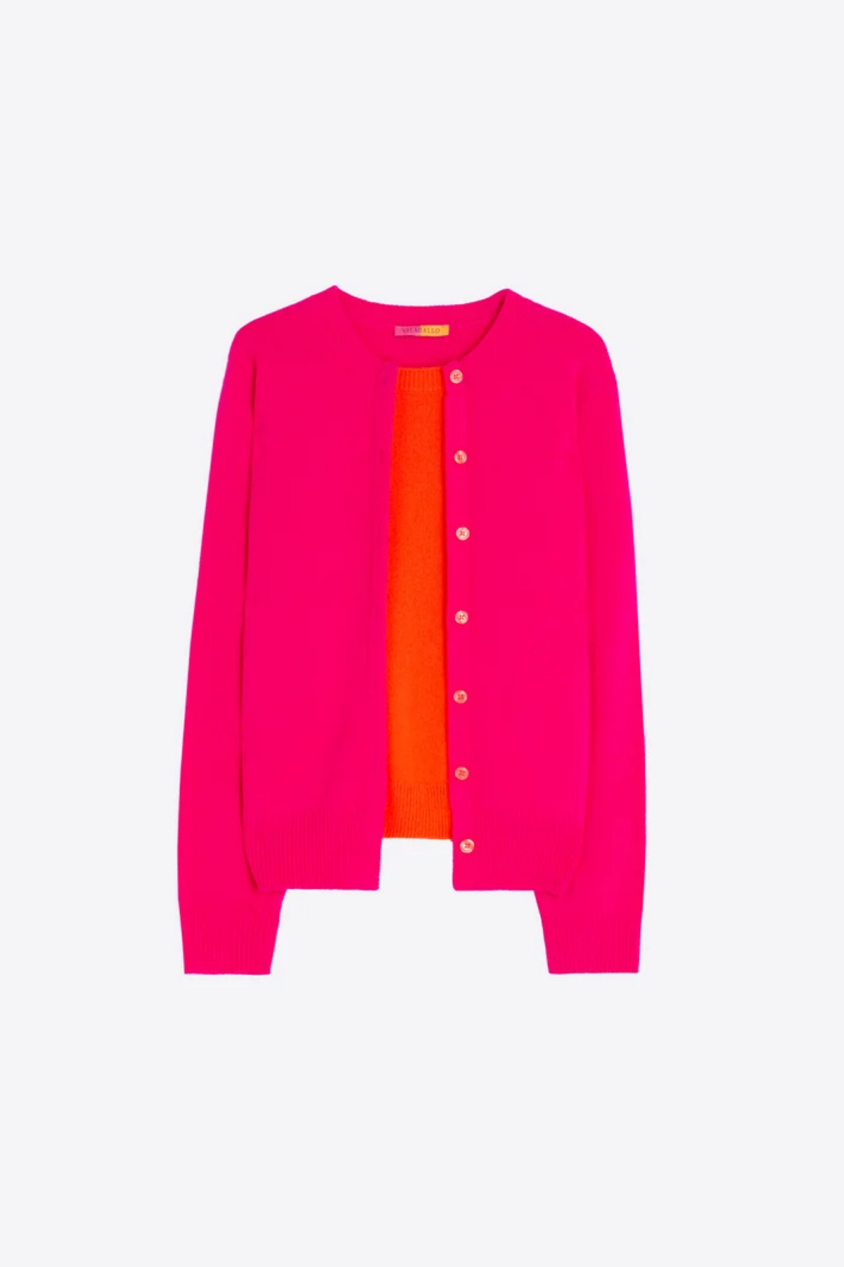 Vilagallo 33962 Fuchsia & Orange Wool Faux Twin-Set Cardigan. Shop Vilagallo at Dotique.