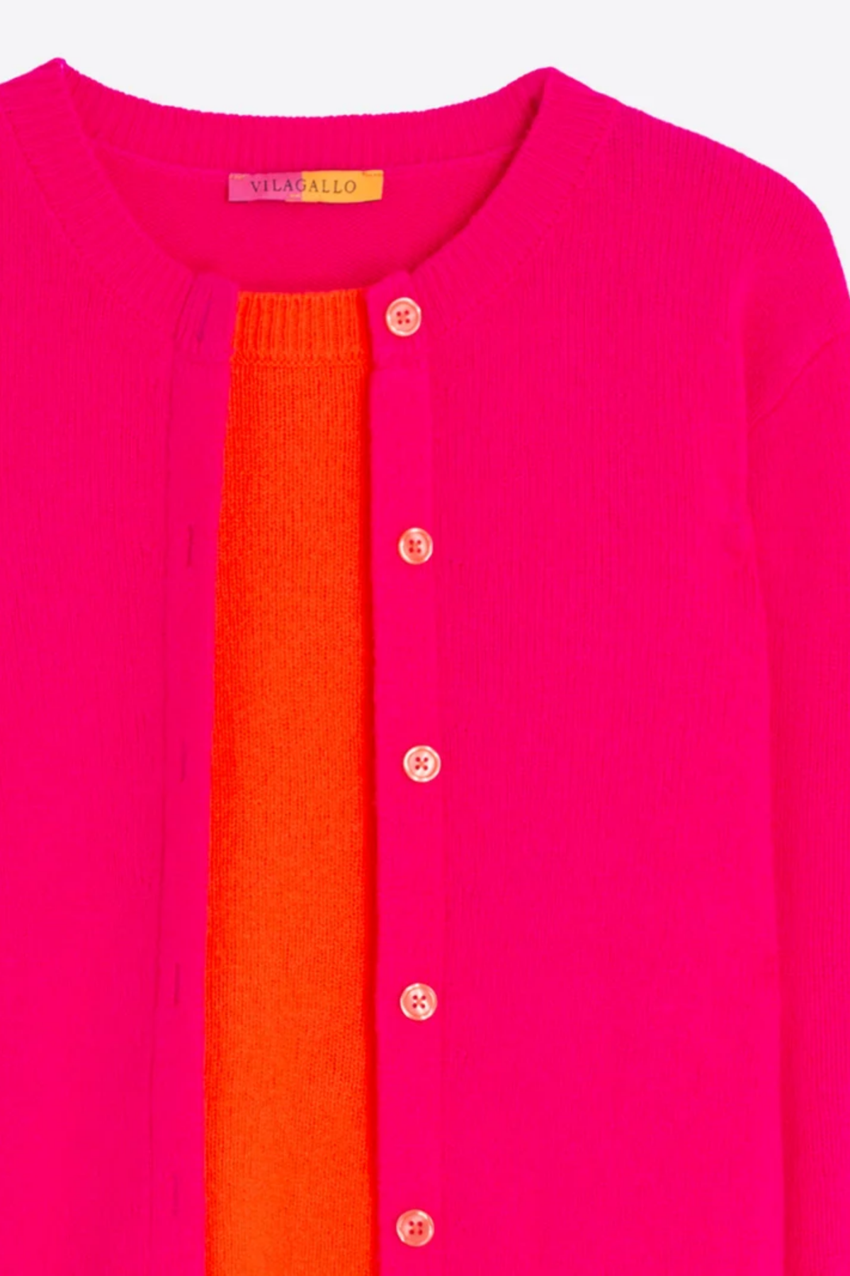 Vilagallo 33962 Fuchsia & Orange Wool Faux Twin-Set Cardigan Shop Vilagallo at Dotique