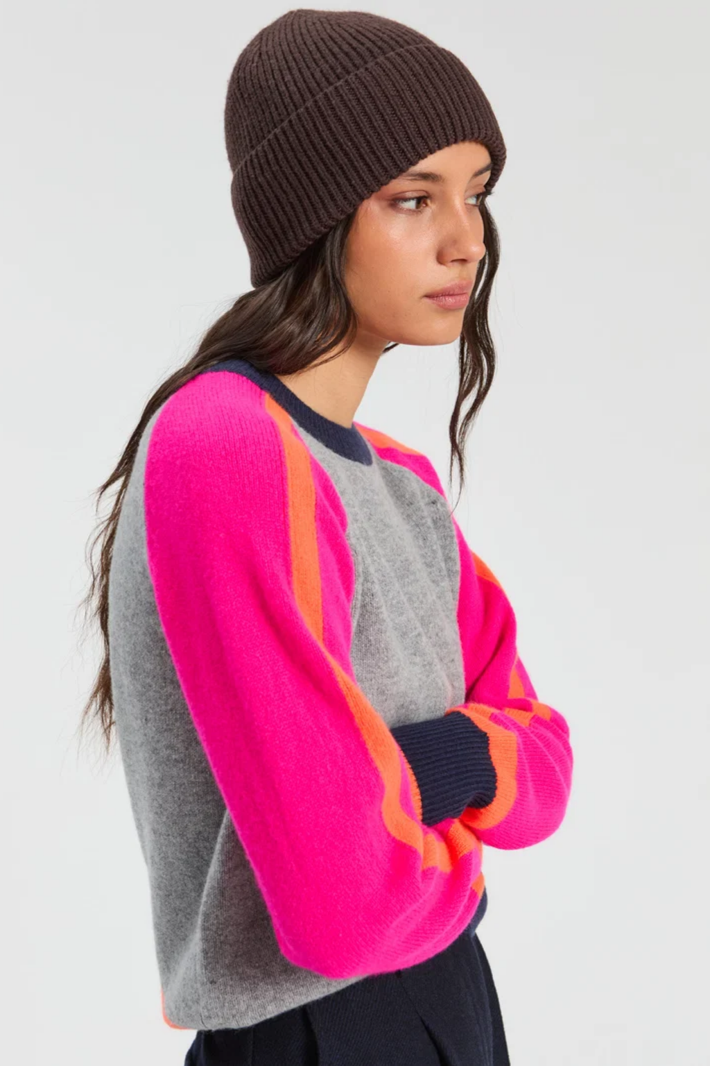 Vilagallo 34127 Grey Multicolour Lambswool Jumper on model Shop Vilagallo at Dotique