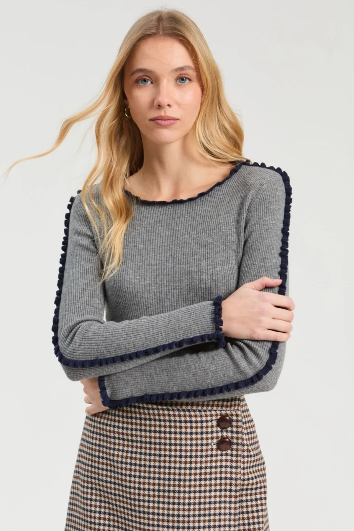 Vilagallo 34143 Grey & Navy Ruffle-Trim Jumper Shop Vilagallo at Dotique