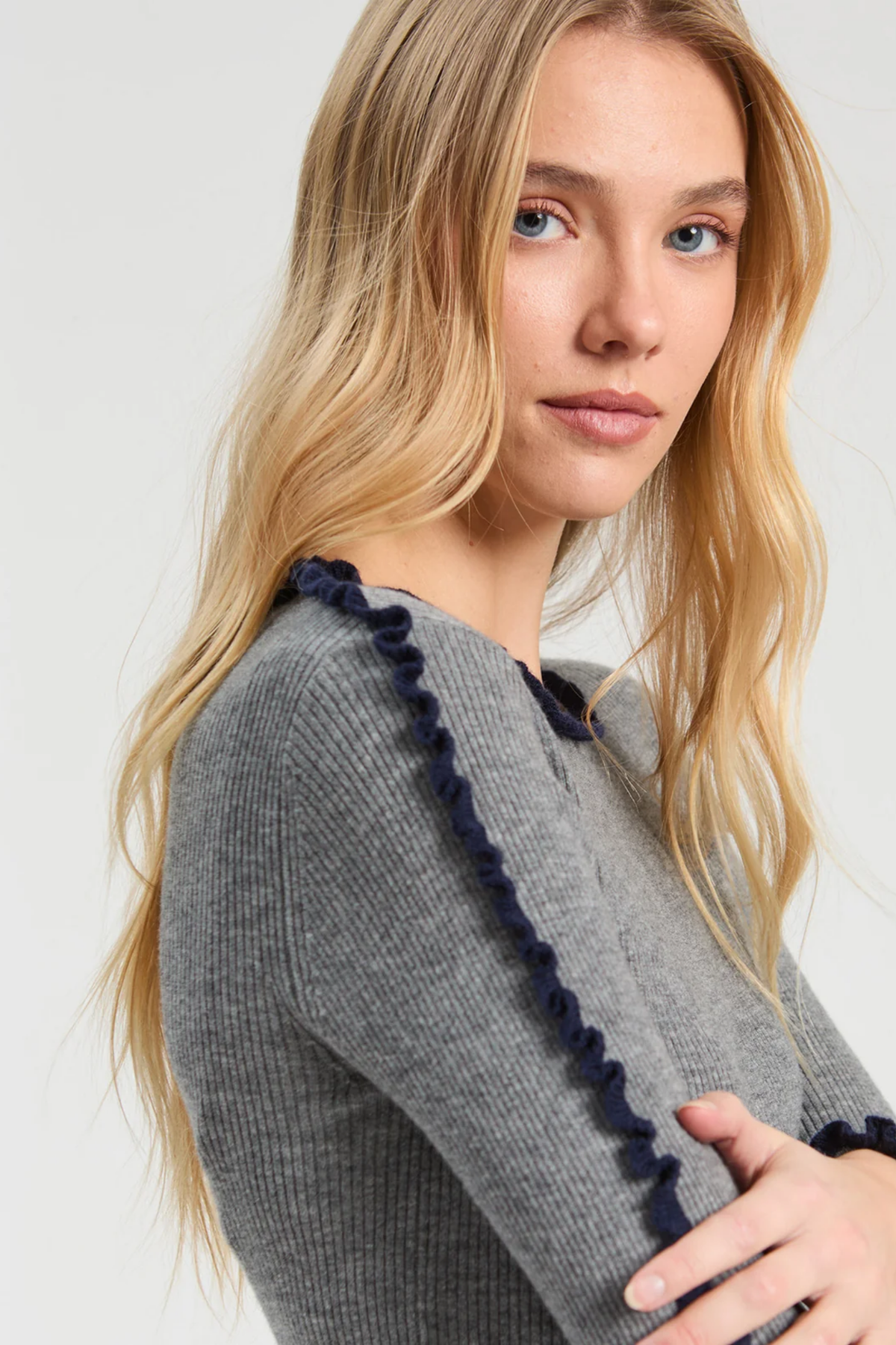 Vilagallo 34143 Grey & Navy Ruffle-Trim Jumper Shop Vilagallo at Dotique