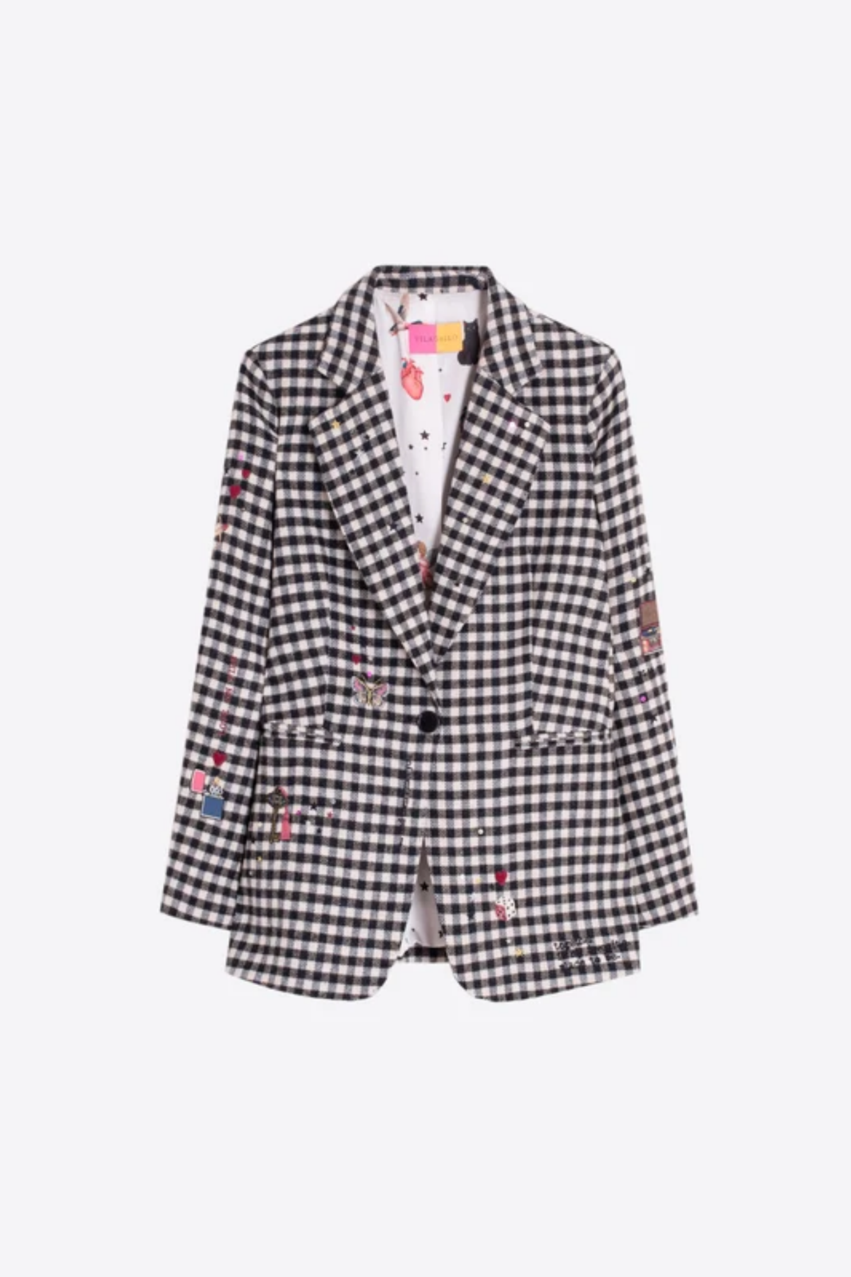 Vilagallo 33743 Black & White Houndstooth Wool Jacket shown on a white background. Shop Vilagallo at Dotique.