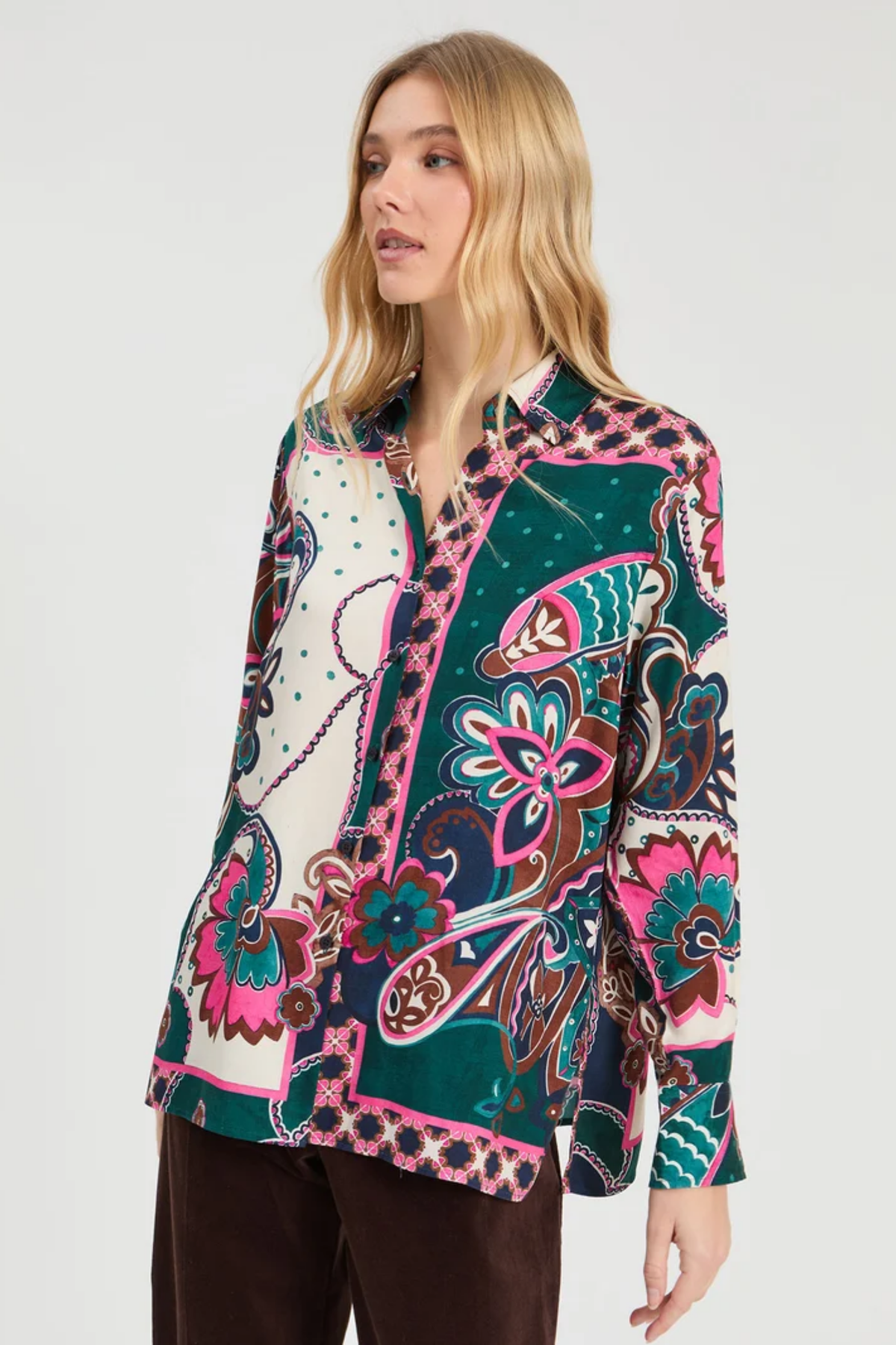 Vilagallo 34165 Green & Pink Patchwork Paisley Shirt by Vilagallo. Shop Vilagallo at Dotique.