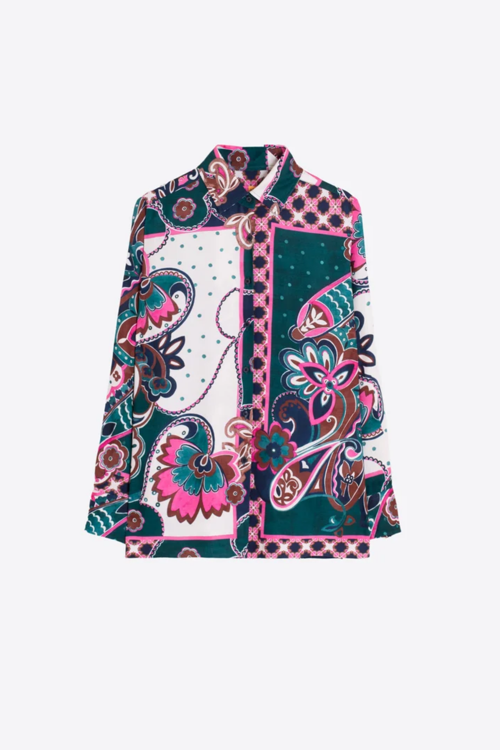 Vilagallo 34165 Green & Pink Patchwork Paisley Shirt Shop Vilagallo at Dotique