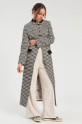 Vilagallo 34177 Long Black & White Gingham Wool Coat worn by model. Shop Vilagallo at Dotique