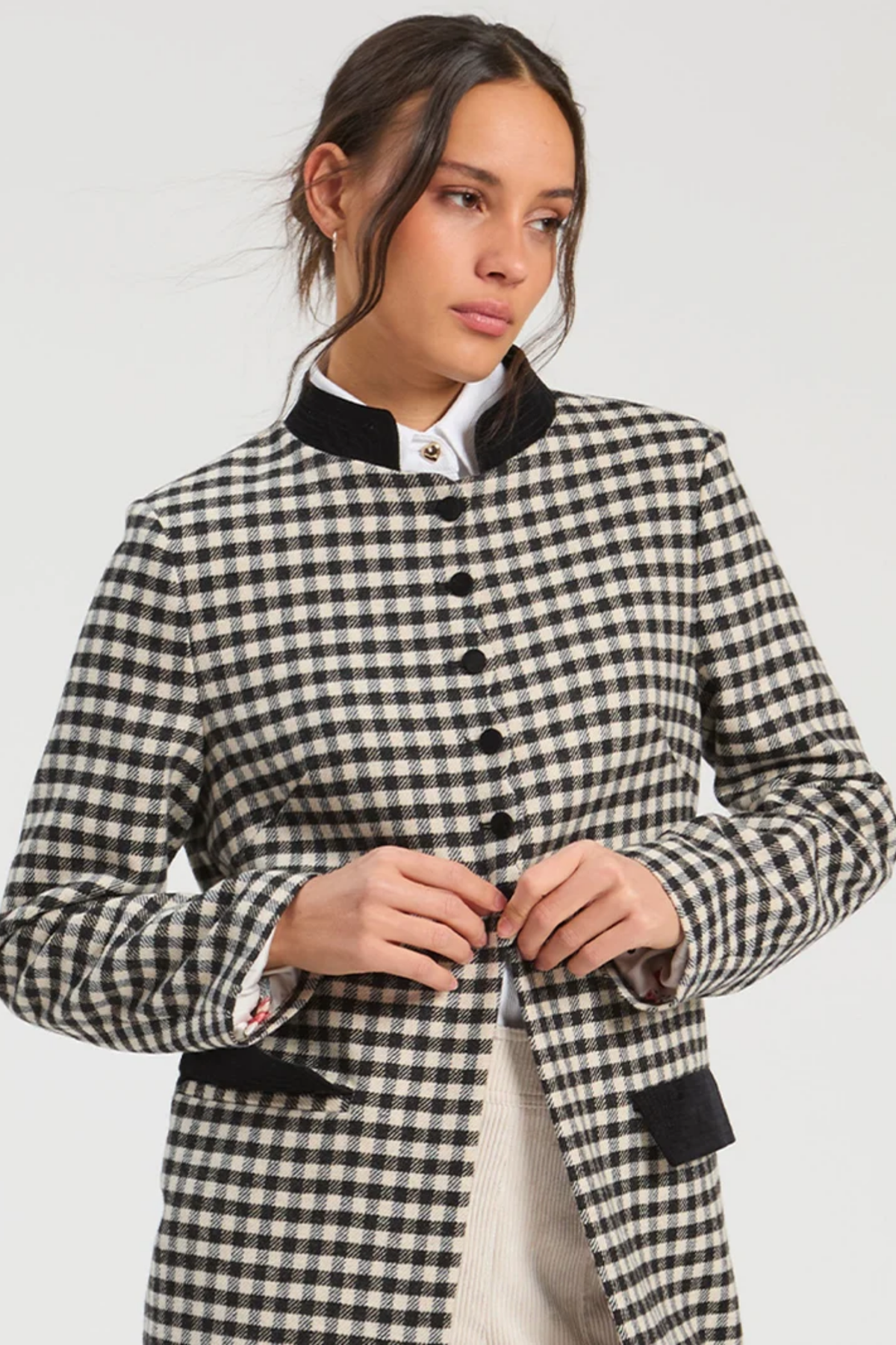 Vilagallo 34177 Long Black & White Gingham Wool Coat. Shop Vilagallo at Dotique.