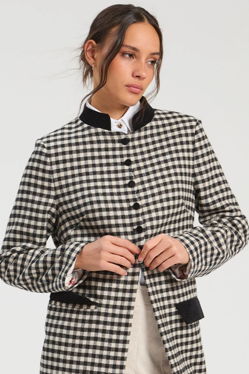 Vilagallo 34177 Long Black & White Gingham Wool Coat. Shop Vilagallo at Dotique.