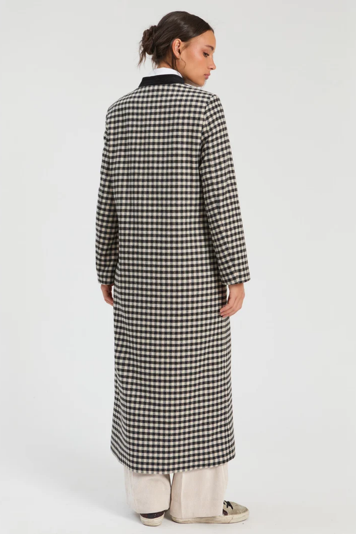 Vilagallo 34177 Long Black & White Gingham Wool Coat Shop Vilagallo at Dotique