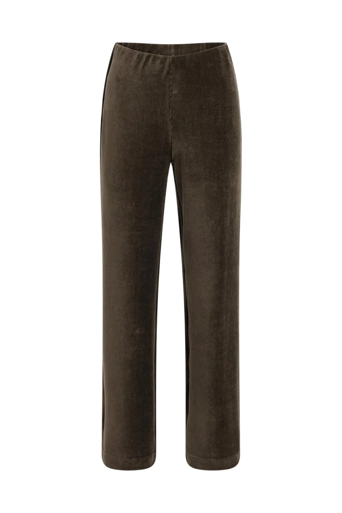 Yaya 01-309292-610 Wide Leg Trousers in Soft Rib Velour Delicioso Brown YAYA Shop YAYA at Dotique