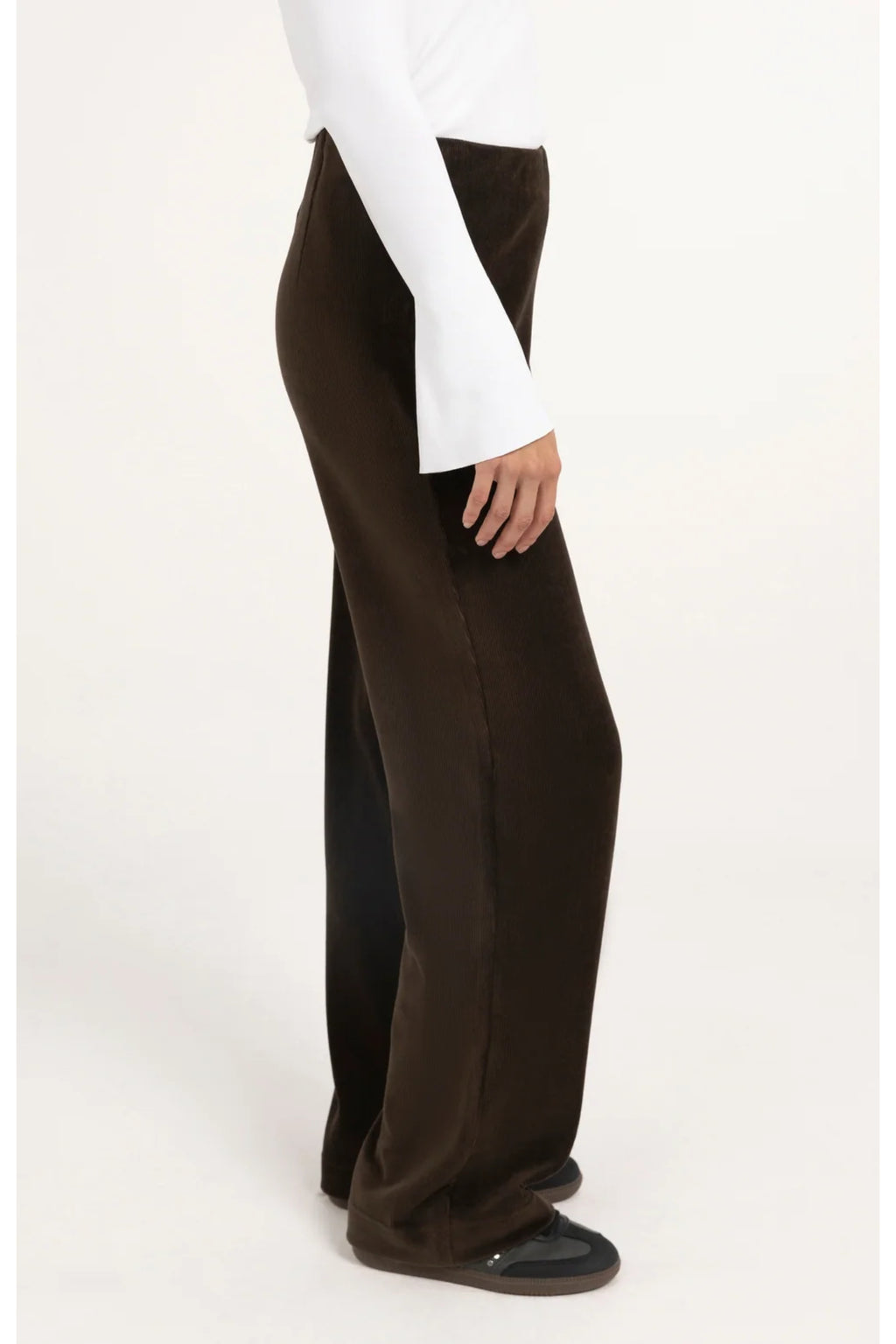 Yaya 01-309292-610 Wide Leg Trousers in Soft Rib Velour Delicioso Brown. YAYA. Shop YAYA at Dotique