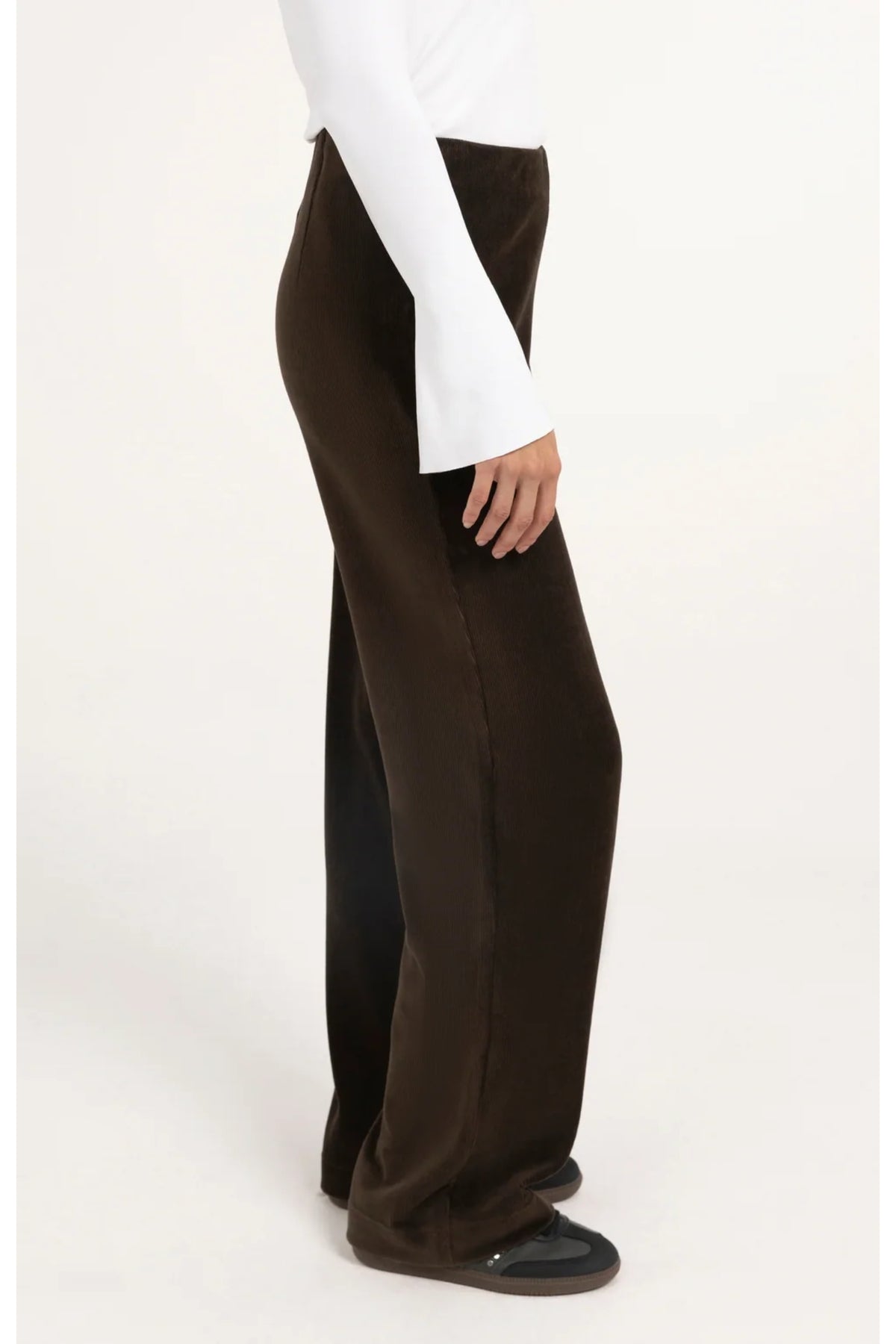 Yaya 01-309292-610 Wide Leg Trousers in Soft Rib Velour Delicioso Brown. YAYA. Shop YAYA at Dotique