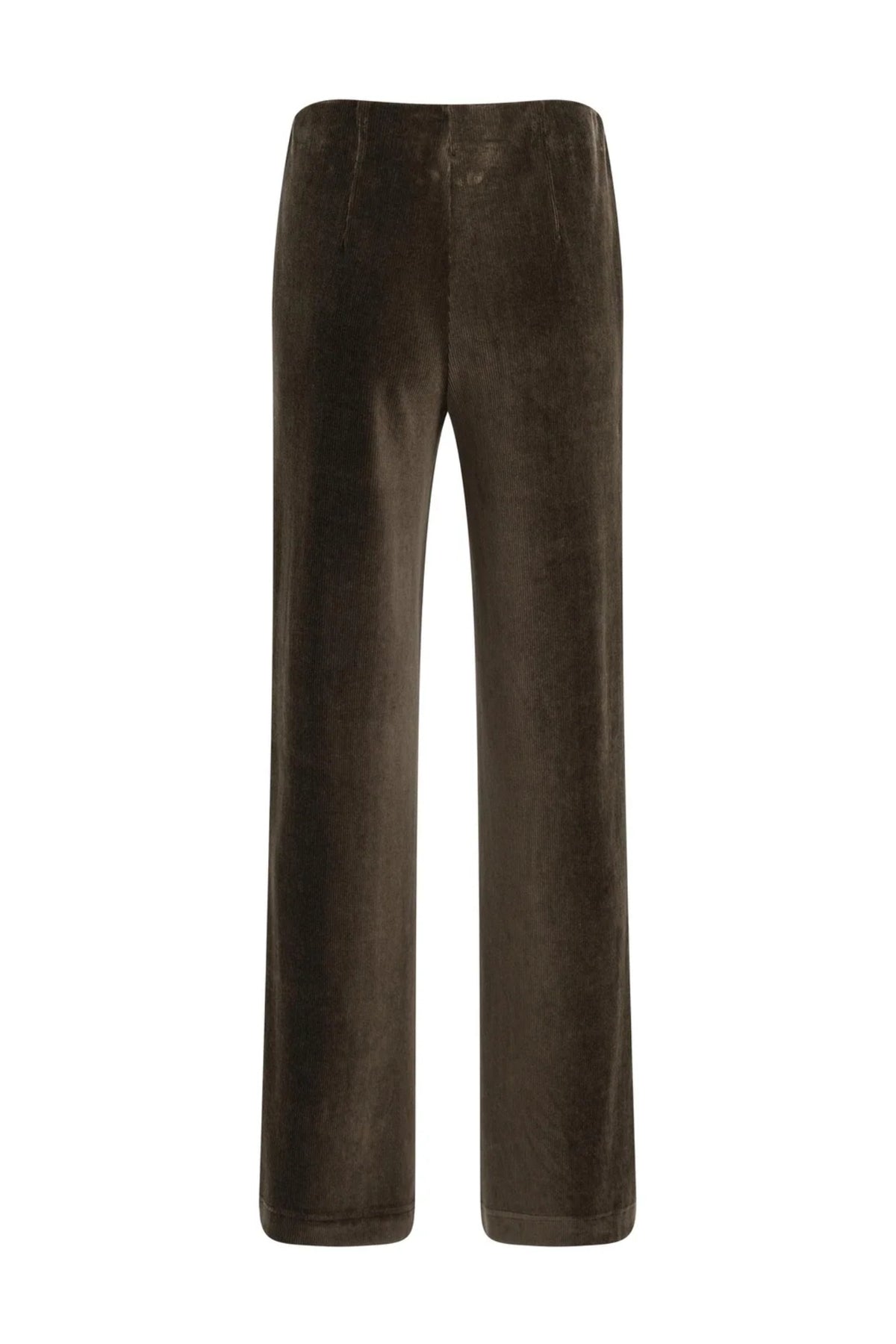 Yaya 01-309292-610 Wide Leg Trousers in Soft Rib Velour Delicioso Brown YAYA Shop YAYA at Dotique