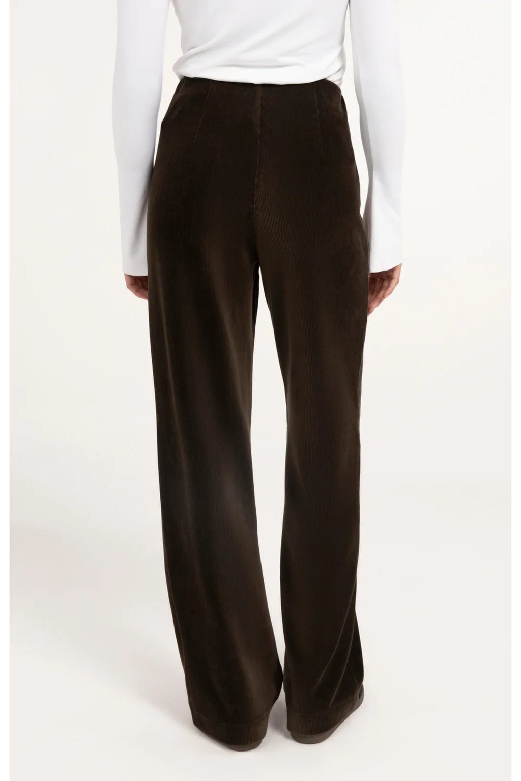 Yaya 01-309292-610 Wide Leg Trousers in Soft Rib Velour Delicioso Brown by YAYA Shop YAYA at Dotique