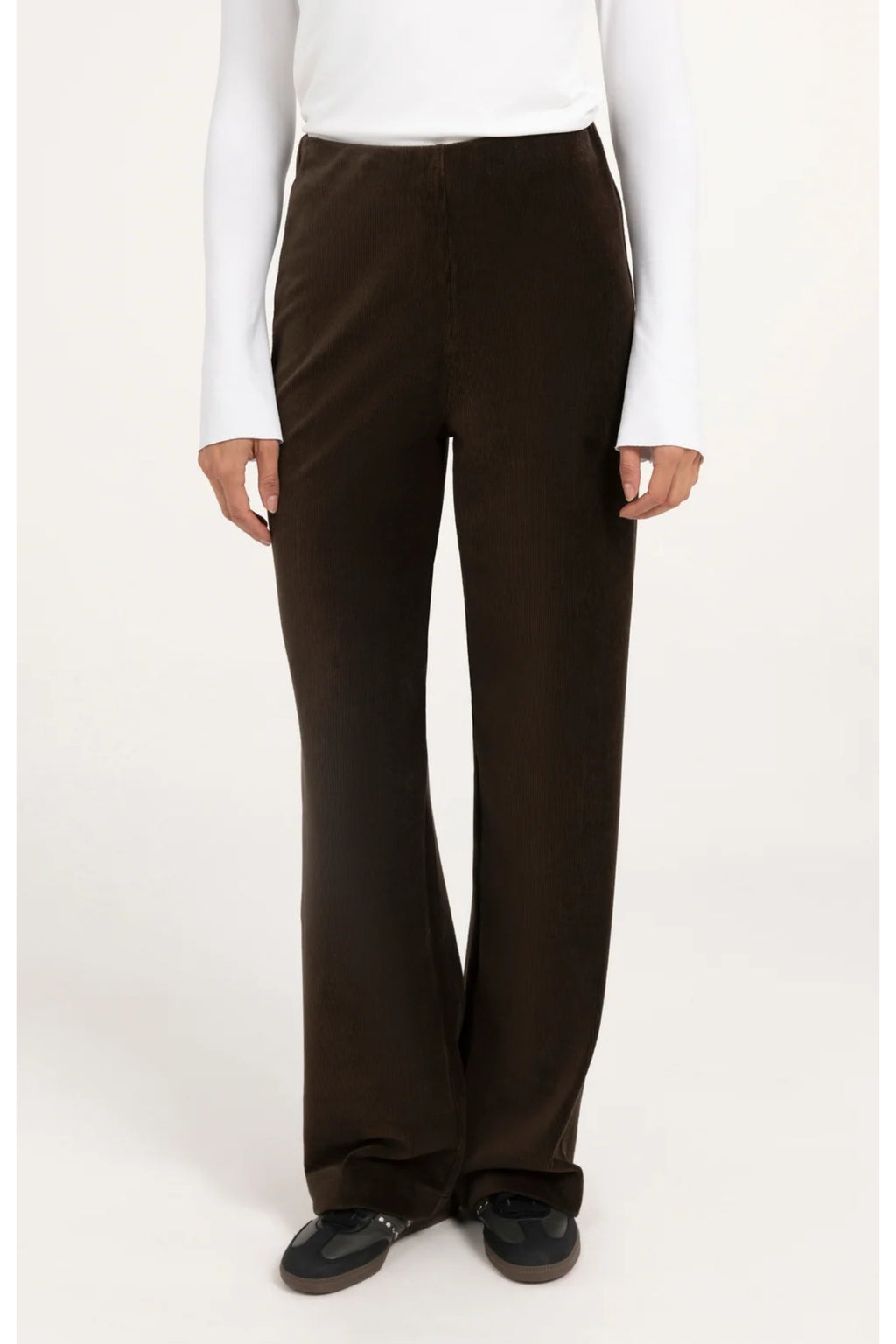 Yaya 01-309292-610 Wide Leg Trousers in Soft Rib Velour Delicioso Brown YAYA Shop YAYA at Dotique
