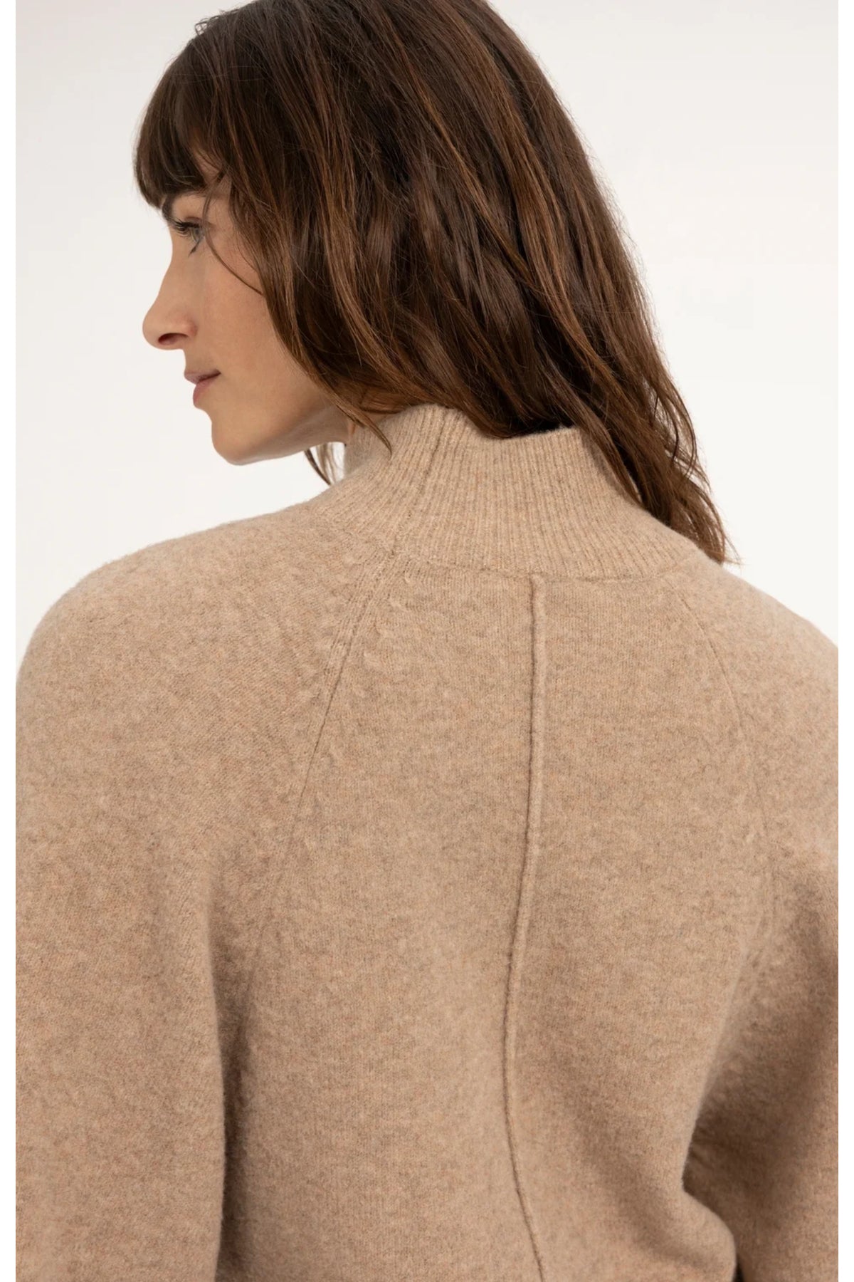 Back view of Yaya 01-000655-610 Wide Sleeve Sweater with High Neckline Dark Beige Melange by YAYA. Shop YAYA at Dotique