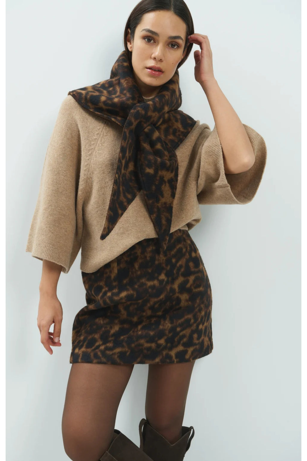 Yaya 01-000655-610 Wide Sleeve Sweater with High Neckline Dark Beige Melange YAYA You can Shop YAYA at Dotique