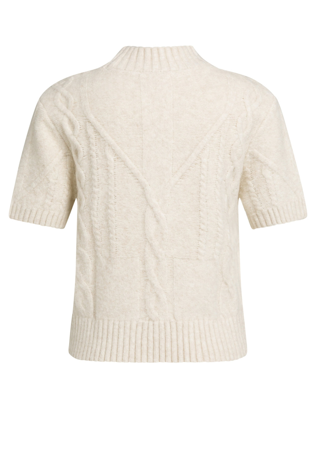 Shop the YAYA Cable Knit Short Sleeve Jumper in Off White Melange at Dotique. A textured cable knit with a mock neck, short sleeves and a regular fit.
